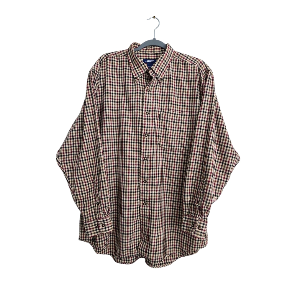 Izod Men's Plaid - Check Long Sleeve Button Down Collared Shirt Large